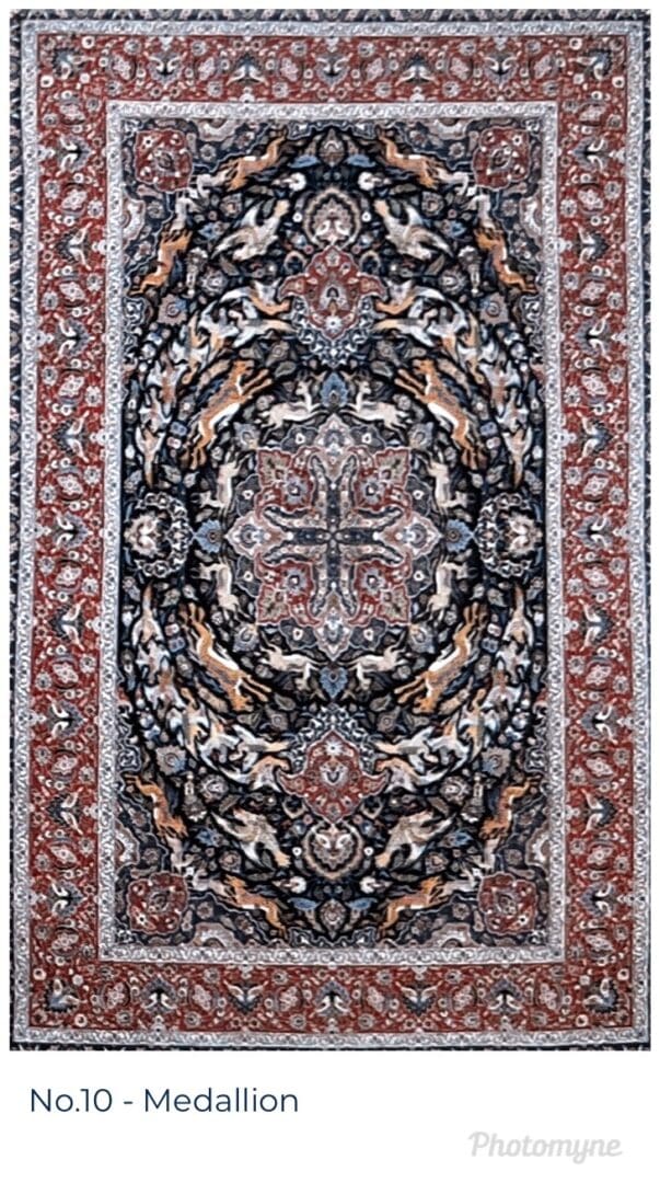 A rug with a large design on it