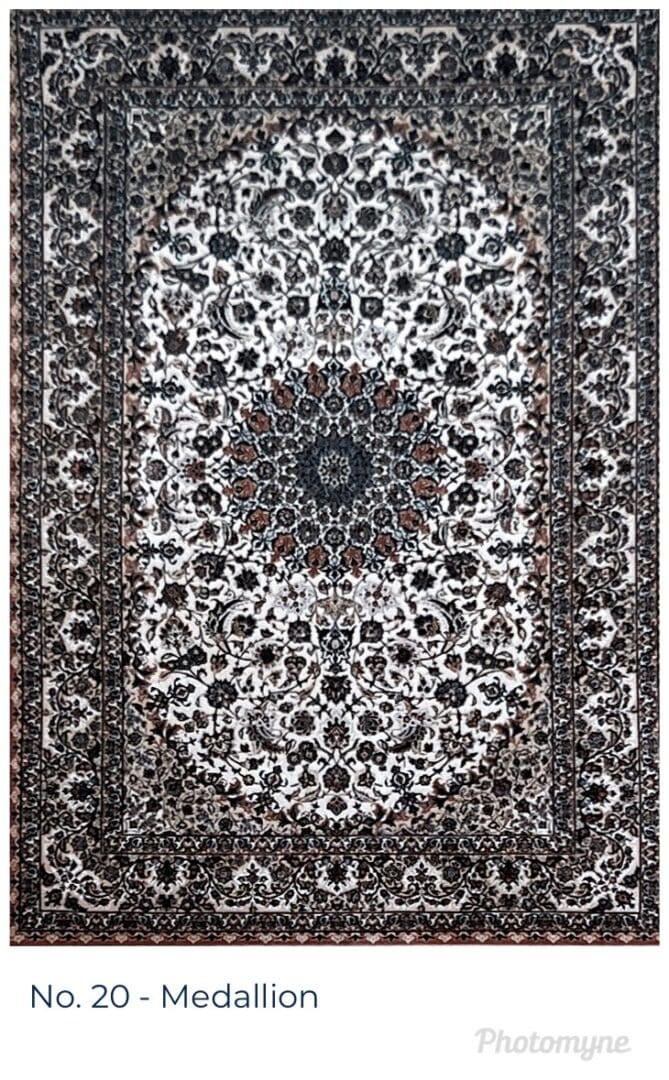 A rug with a large floral design on it.