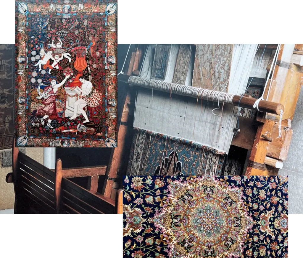 A collage of pictures with different types of rugs.